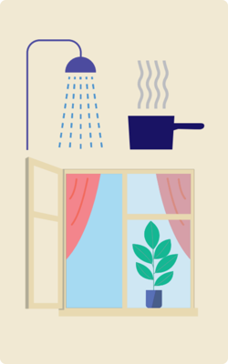 Douchen of koken met een geopend raam voor extra ventilatie